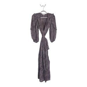 Elan Paisley Maxi Wrap Dress Small Boho Balloon Sleeve V Neck Brown Purple Small